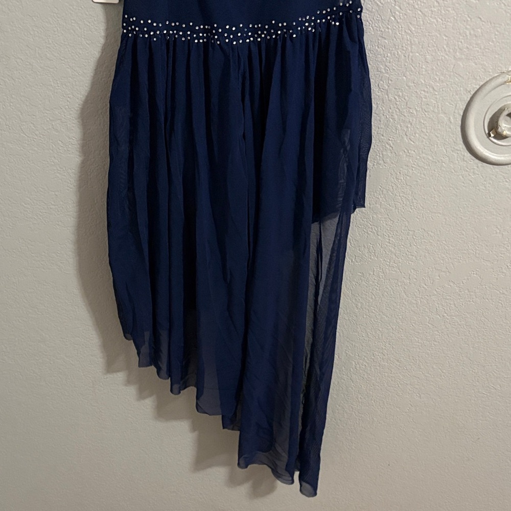 Navy Blue Sleeveless Dress with Rhinestone Accents - Picture 4 of 6